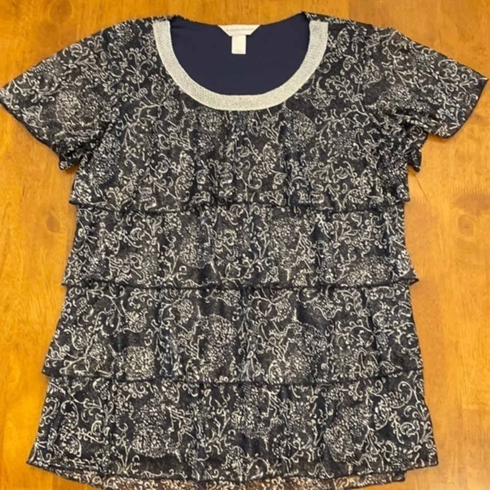Christopher and Banks Blue and silver ruffle top 038 - Picture 2 of 4